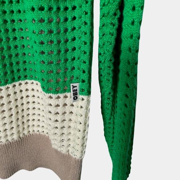 Obey Mens Anderson '60s Cardigan Sweater Button Front Mesh Green Multi Size S - Picture 4 of 7